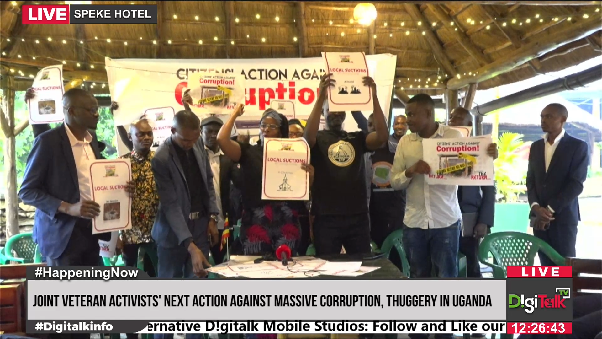 A screencast of activists at a press conference in Kampala, on Wednesday morning