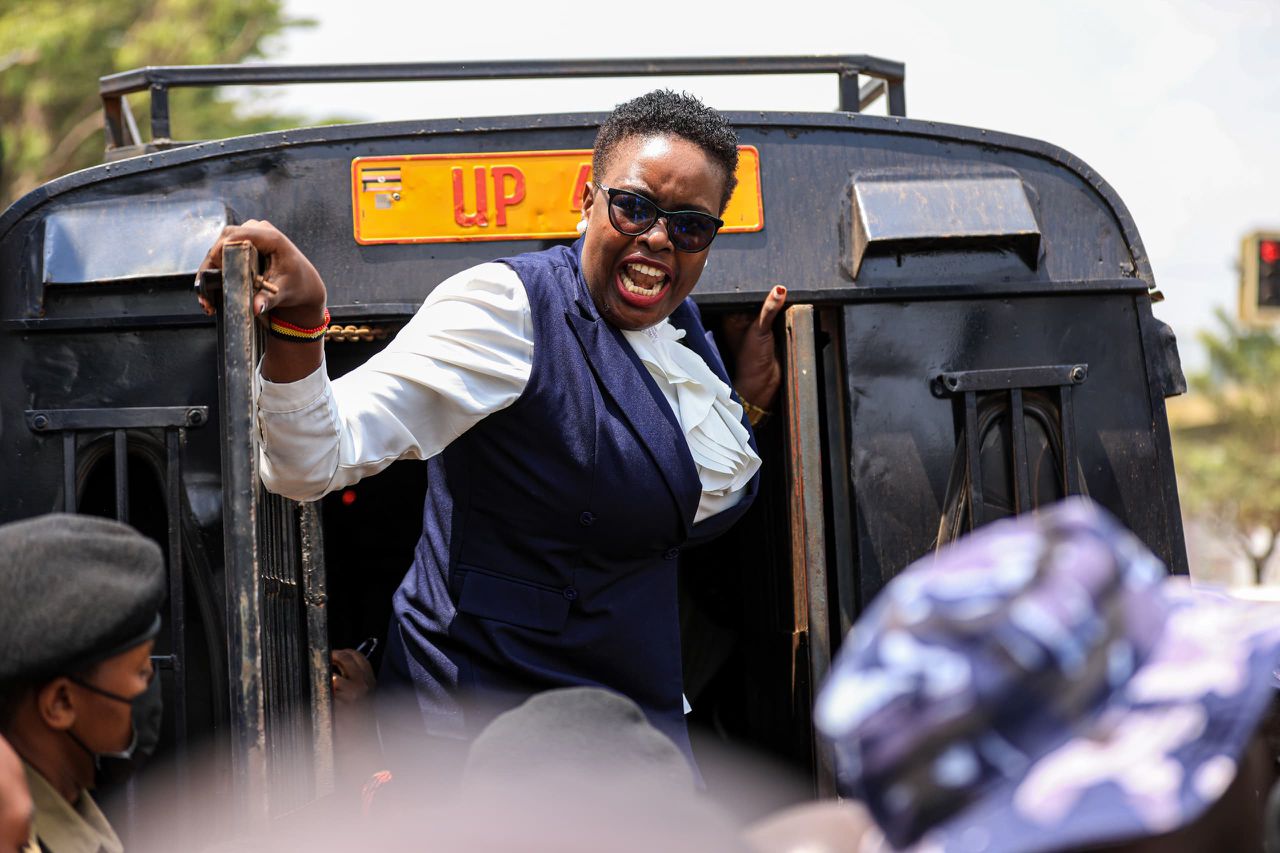 Kampala City Deputy Lord Mayor H/W Doreen Nyanjura being arrested on Monday Morning.