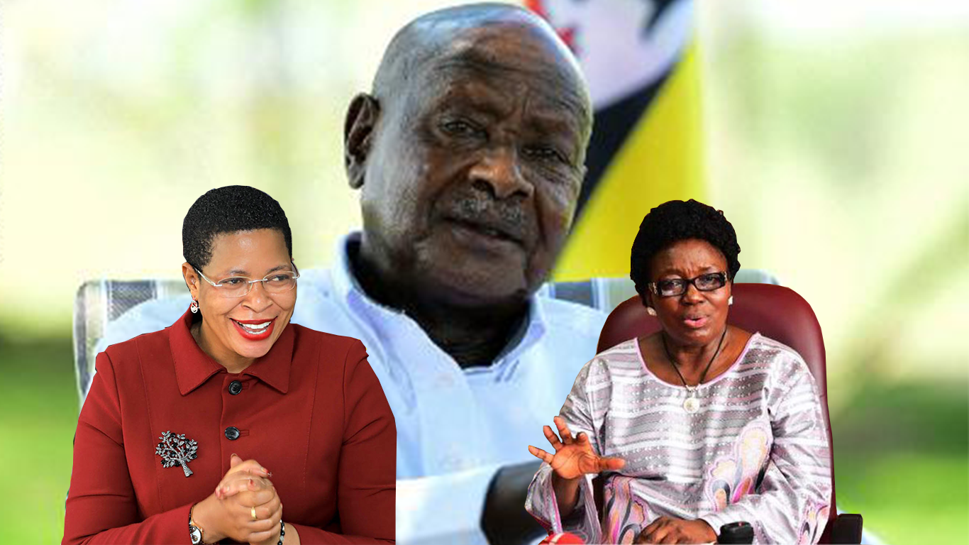 Photo-montage of Rt. Hon. Anita Annet Among, President Museveni and Rt. Hon. Rebecca Kadaga.