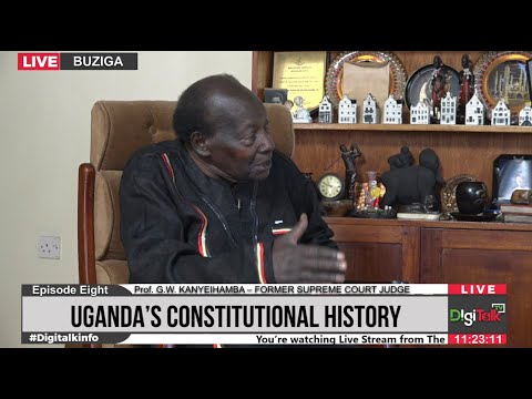 A photo of the Late Prof. GW. Kanyeihamba on one of shows he had with Digitalk TV.