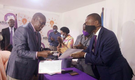 A courtesy photo of Mr. Dan Mugarura confirming the nomination of Gen. Mugisha Muntu on Friday July 25, 2025, at the Bukotoparty Head Offices.